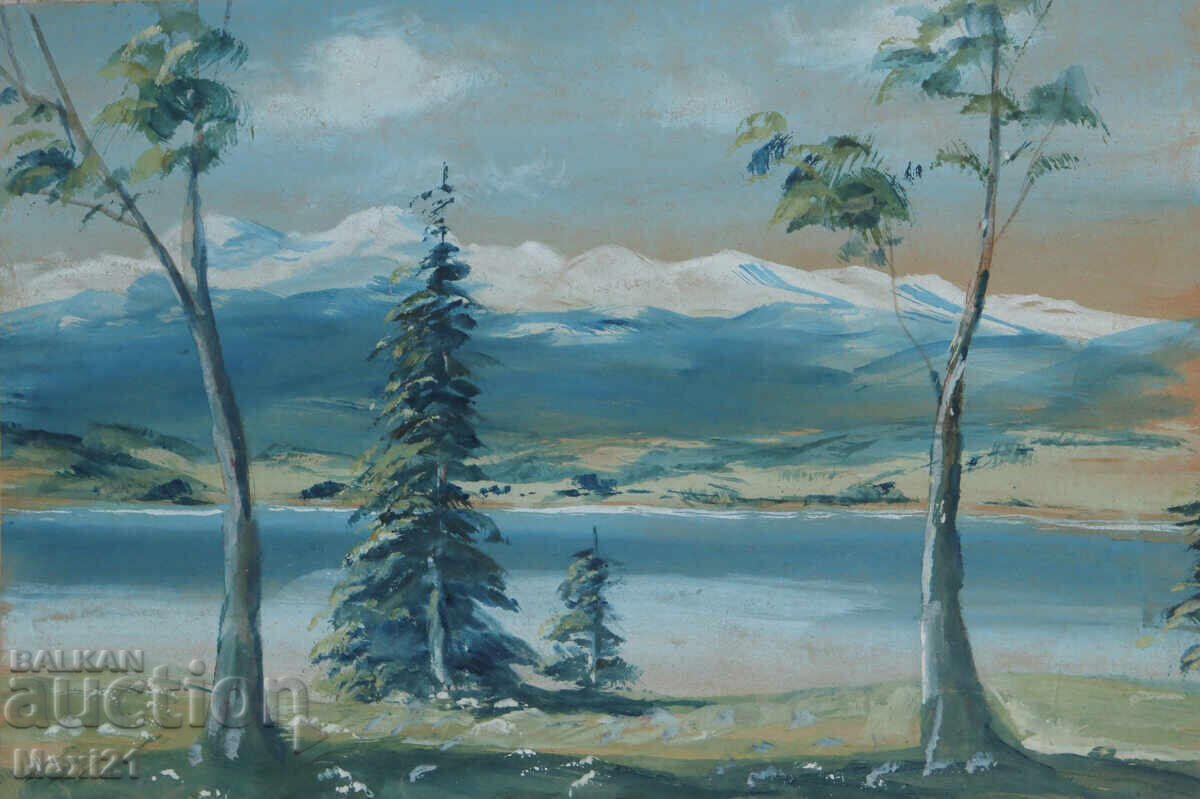 Old watercolor painting mountain landscape lake with price 200.00 BGN | € 102.26