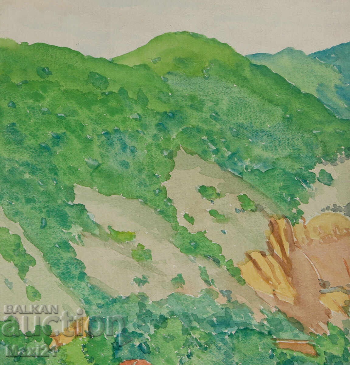 Παράδοση Παλιός πίνακας ακουαρέλας, σκηνή καθημερινής ζωής