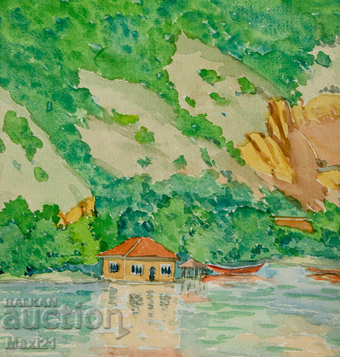 Παλιός πίνακας ακουαρέλας, σκηνή καθημερινής ζωής - 5