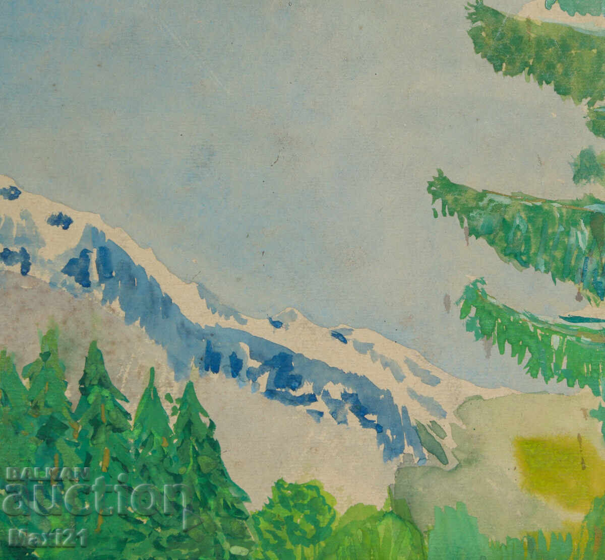 Delivery of Old watercolor painting, mountain landscape, 1965