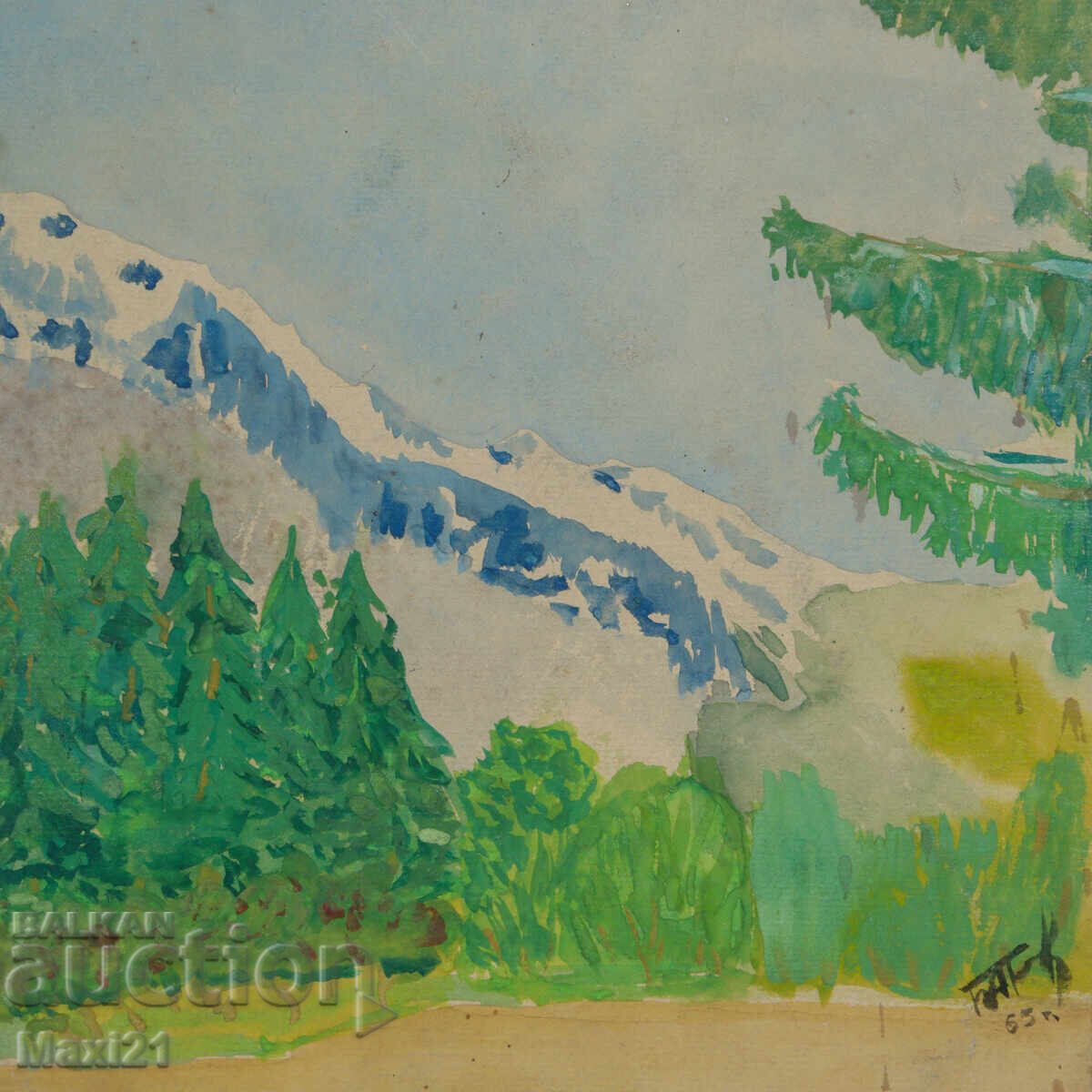 Old watercolor painting, mountain landscape, 1965 - 5