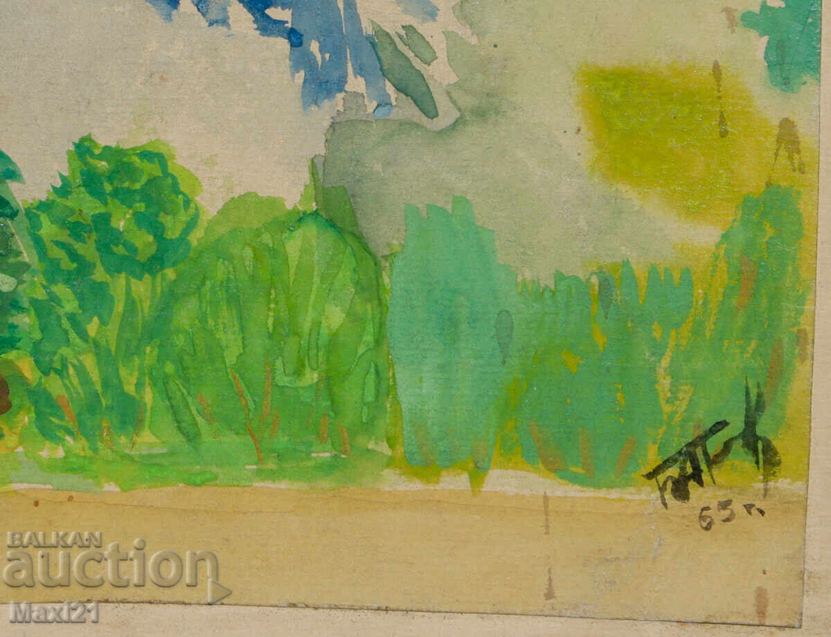 Old watercolor painting, mountain landscape, 1965 - 6