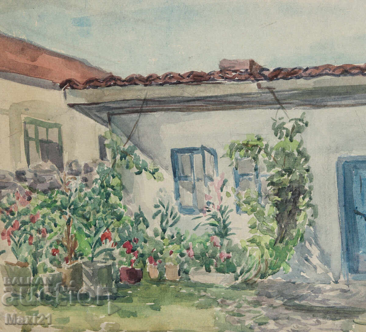 Delivery of Old watercolor painting, genre scene, 1962