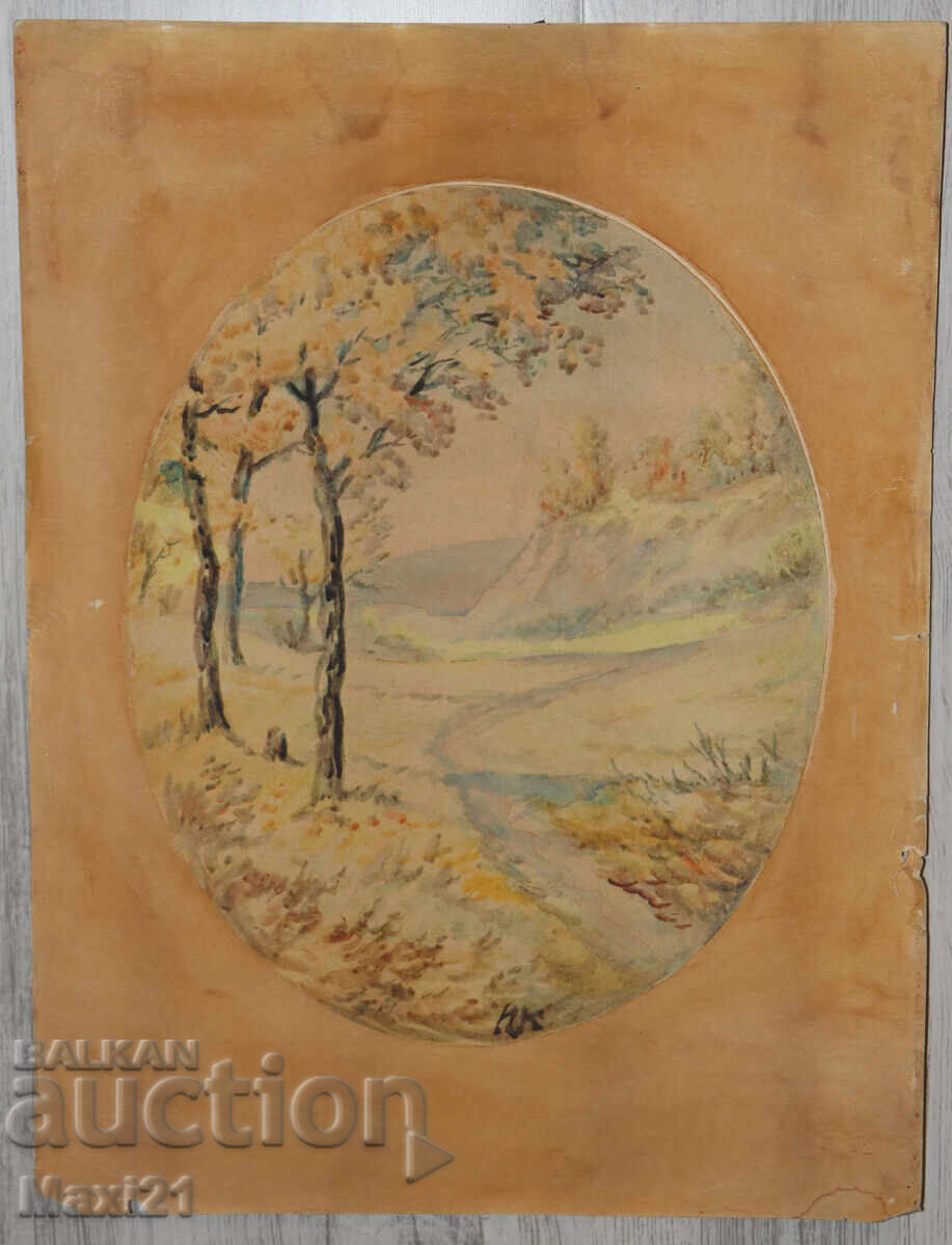 Стара картина акварел пейзаж горска пътека с цена 180.00 лв. | € 92.03