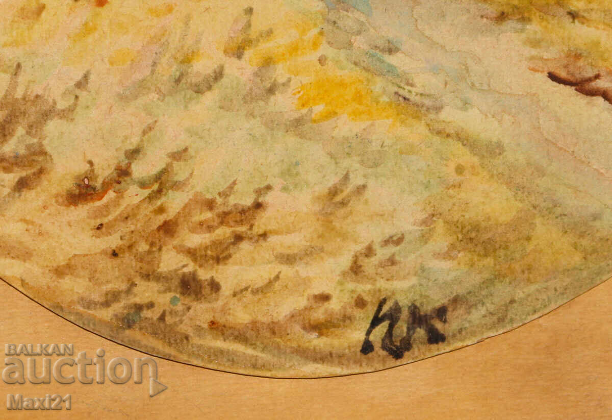 Стара картина акварел пейзаж горска пътека - 6