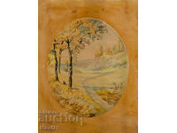 Old watercolor painting landscape forest path