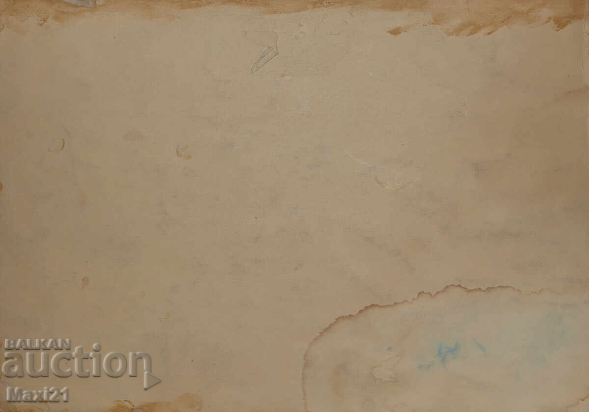 Landscape old watercolor painting village by the seaside 61y - 7