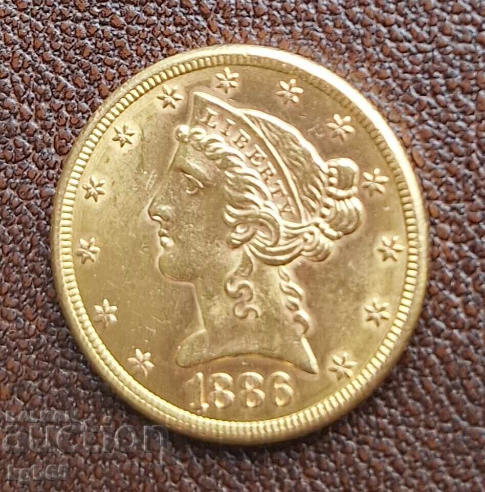 Delivery of 5 dollars 1886 USA gold