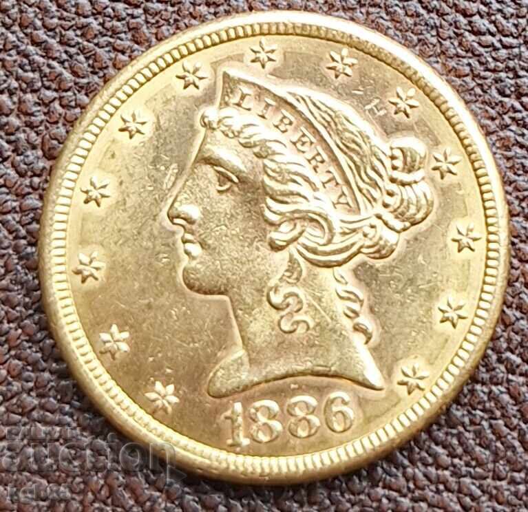 5 dollars 1886 USA gold