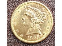 5 dollars 1886 USA gold