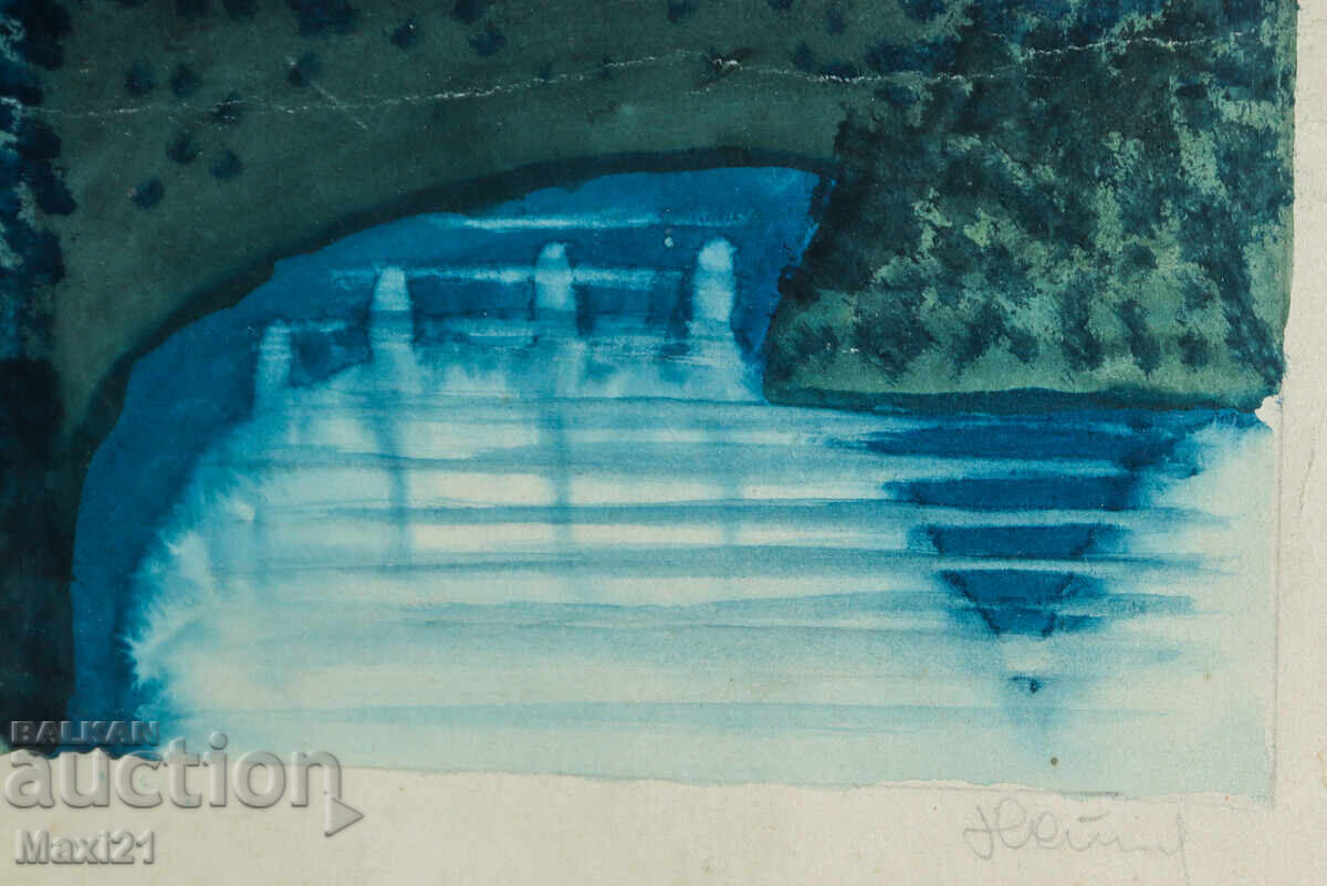 Landscape old watercolor painting Iskar Gorge - 7