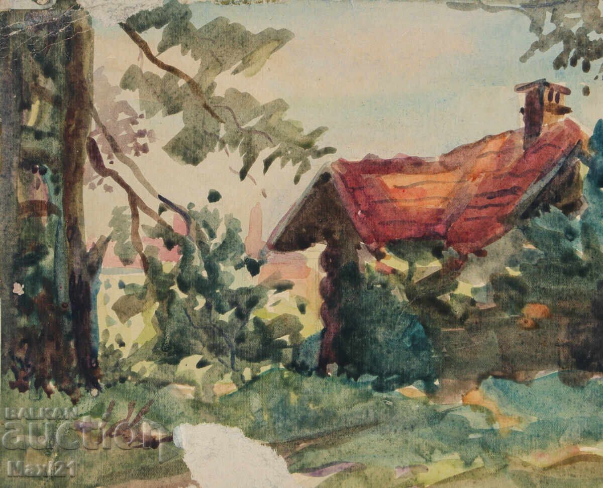 Παράδοση Παλιός πίνακας ακουαρέλας, σκηνή καθημερινής ζωής