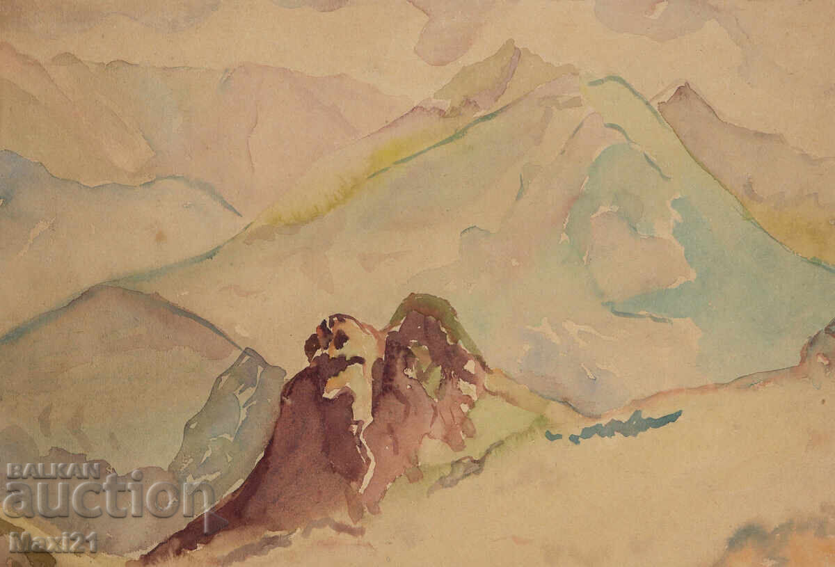 Old watercolor painting mountain landscape with price 180.00 BGN | € 92.03 Old watercolor painting mountain landscape with price 180.00 BGN | € 92.03