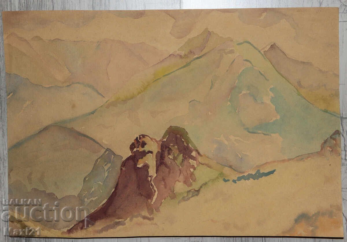 Auction Old watercolor painting mountain landscape Auction Old watercolor painting mountain landscape
