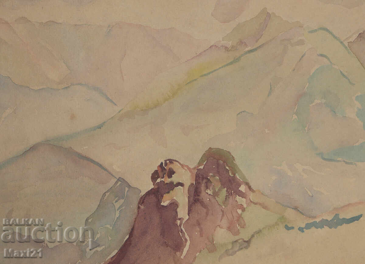 Delivery of Old watercolor painting mountain landscape Delivery of Old watercolor painting mountain landscape