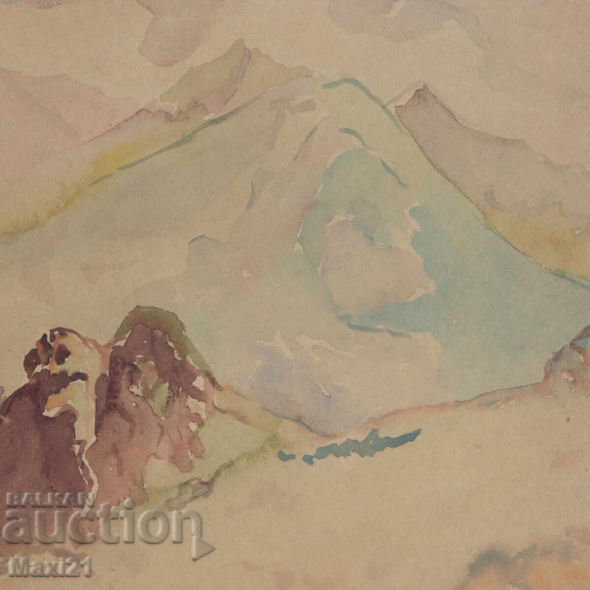 Old watercolor painting mountain landscape - 6 Old watercolor painting mountain landscape - 6