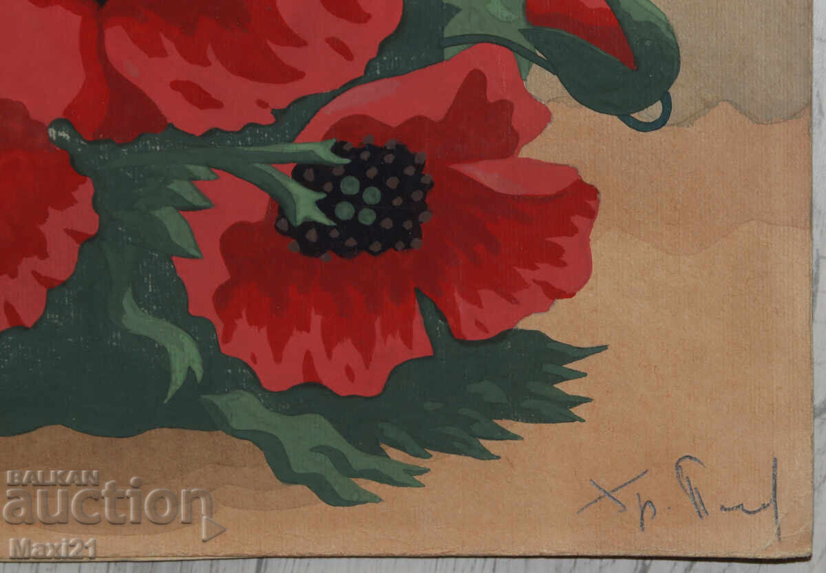 Watercolor painting still life poppies - 5
