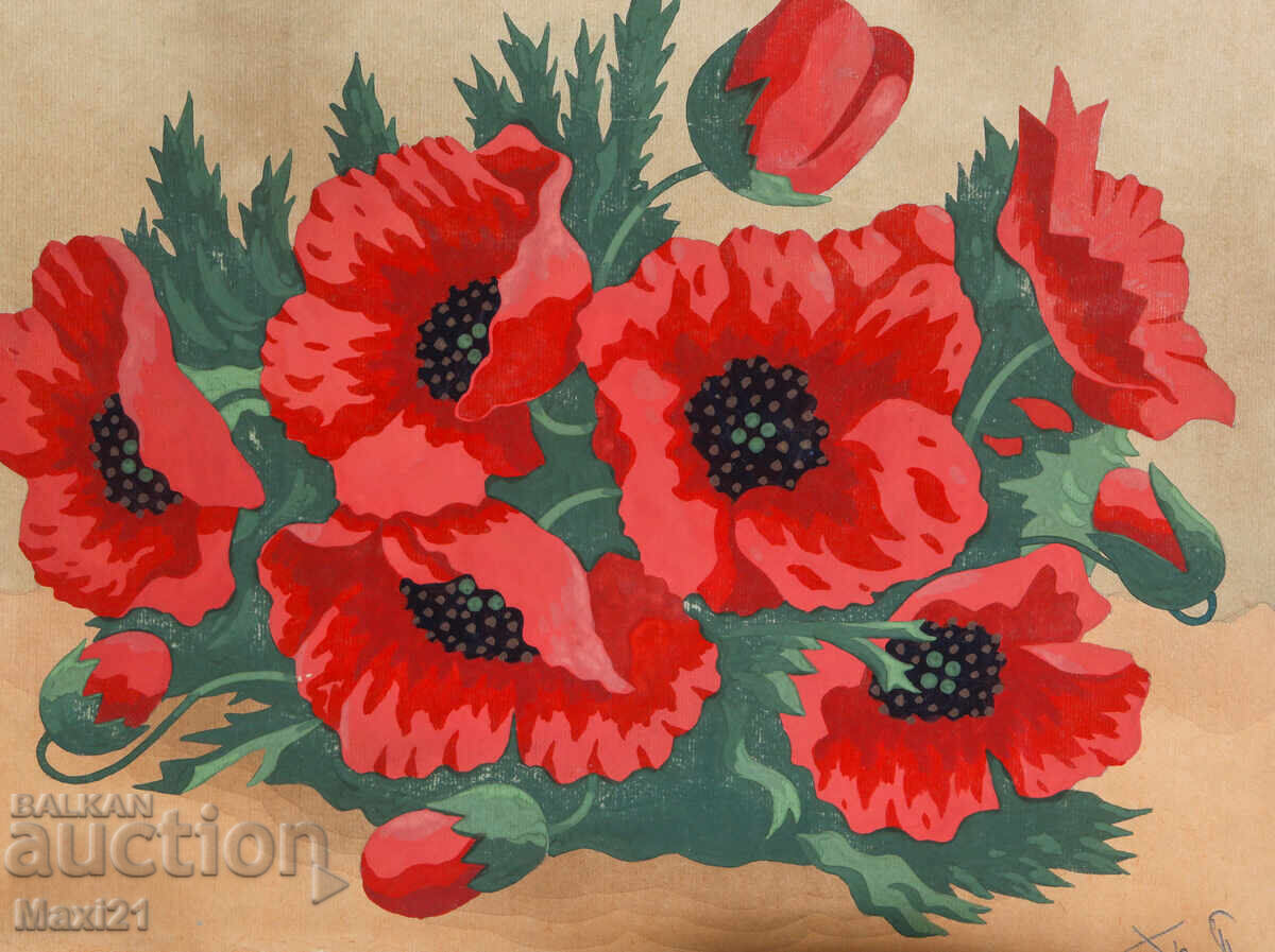 Watercolor painting still life poppies - 6