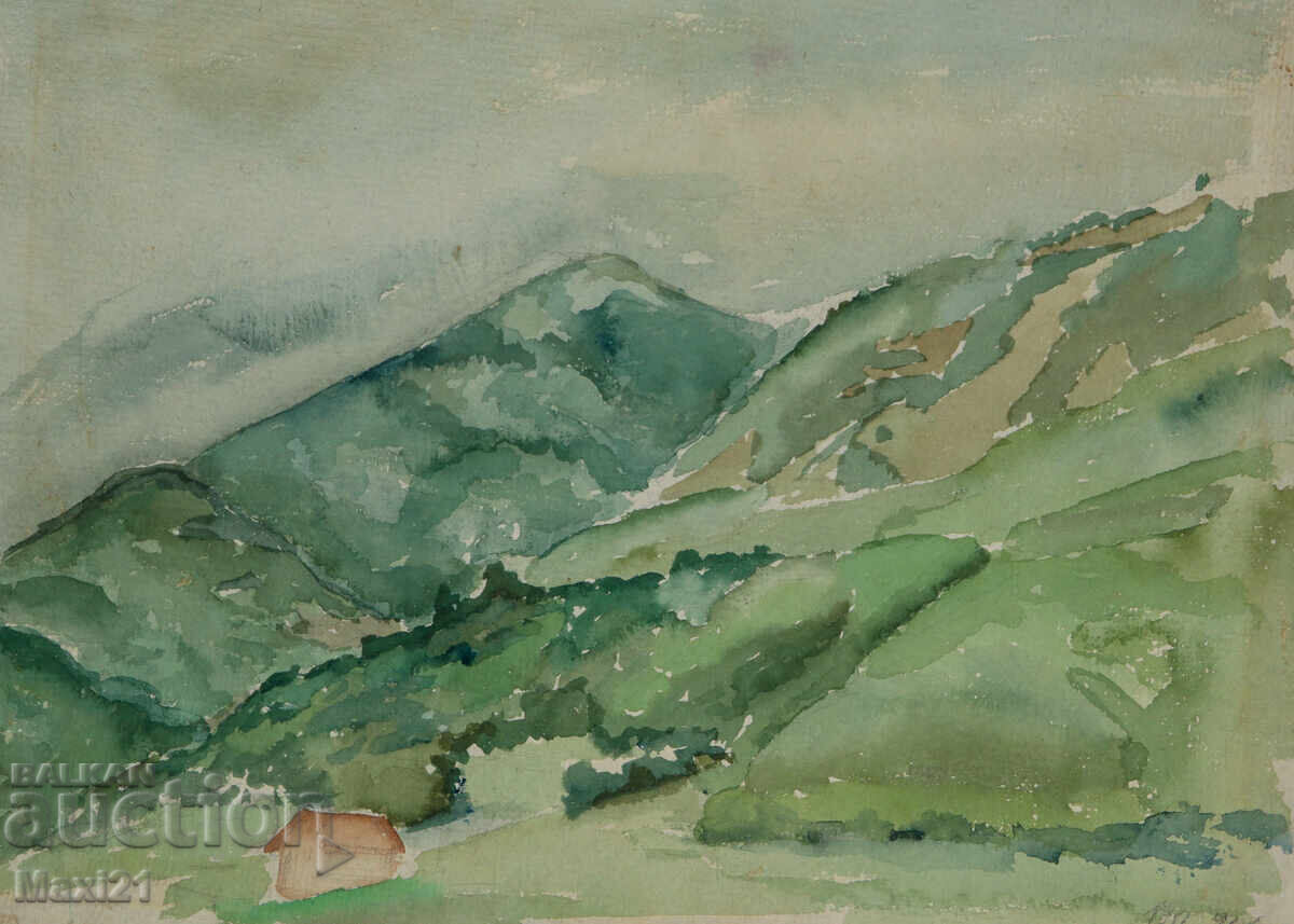 Landscape old watercolor painting 1961 with price 200.00 BGN | € 102.26