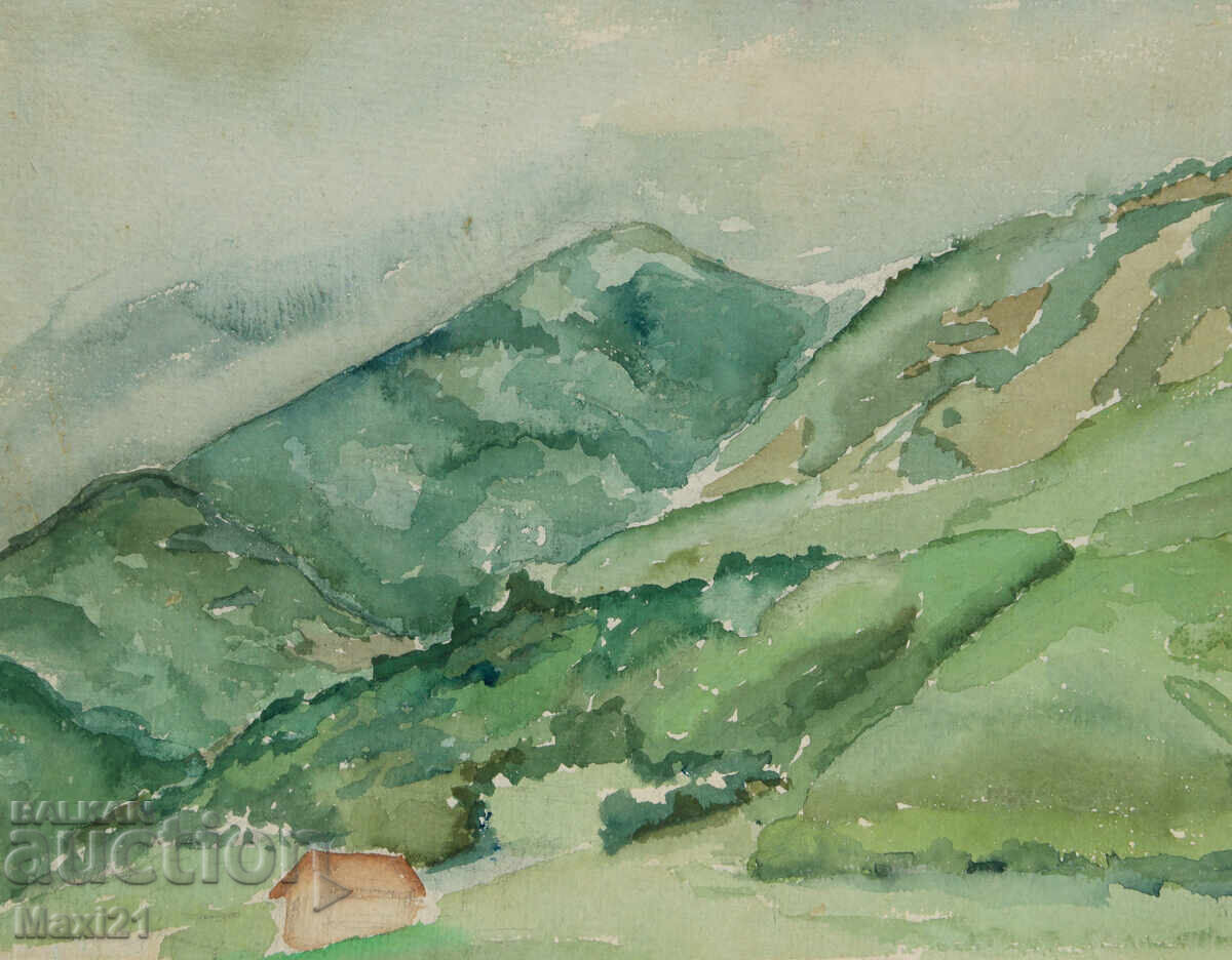 Delivery of Landscape old watercolor painting 1961