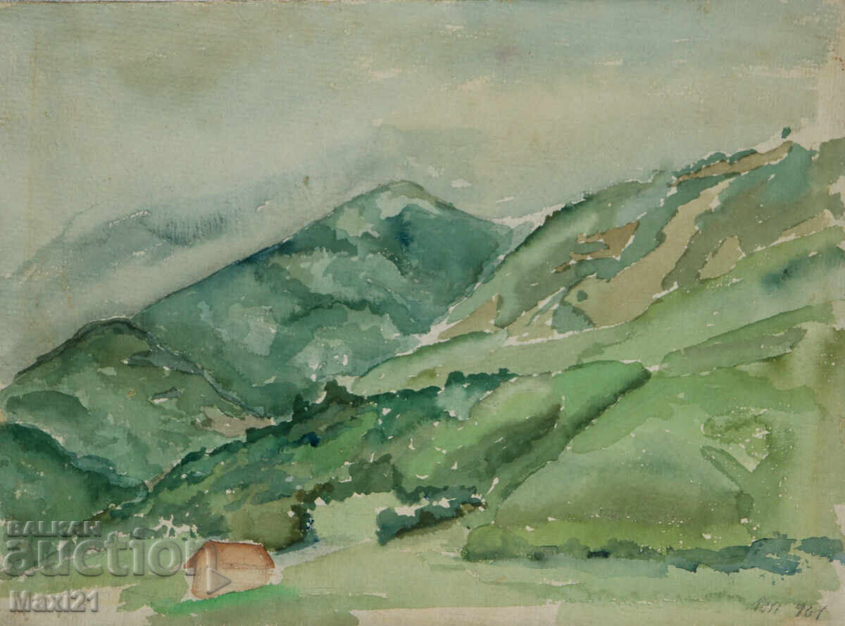 Landscape old watercolor painting 1961