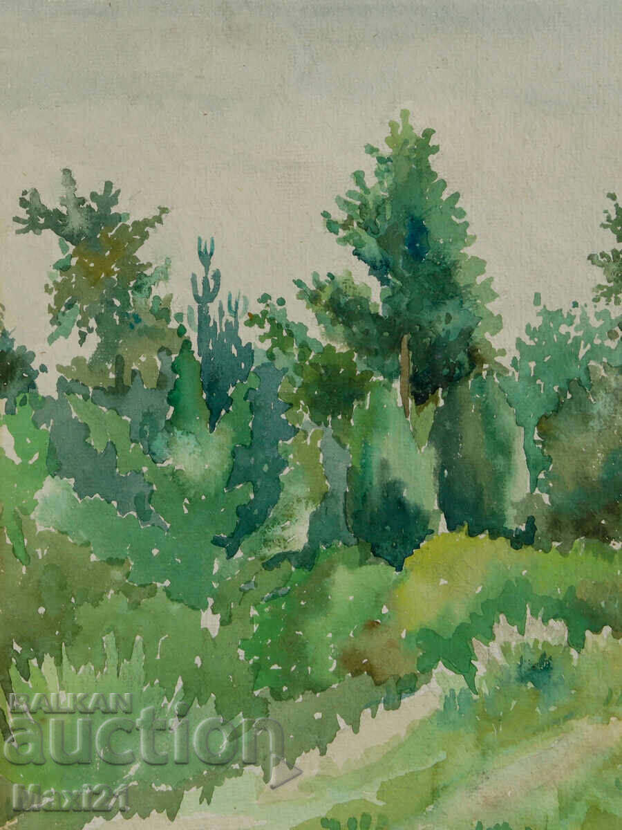 Licitație Pictură veche acuarelă peisaj natural