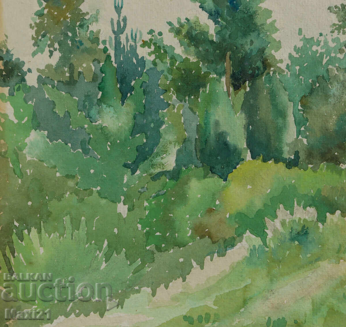 Pictură veche acuarelă peisaj natural - 5