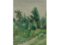 Παλιός πίνακας ακουαρέλας φυσικού τοπίου