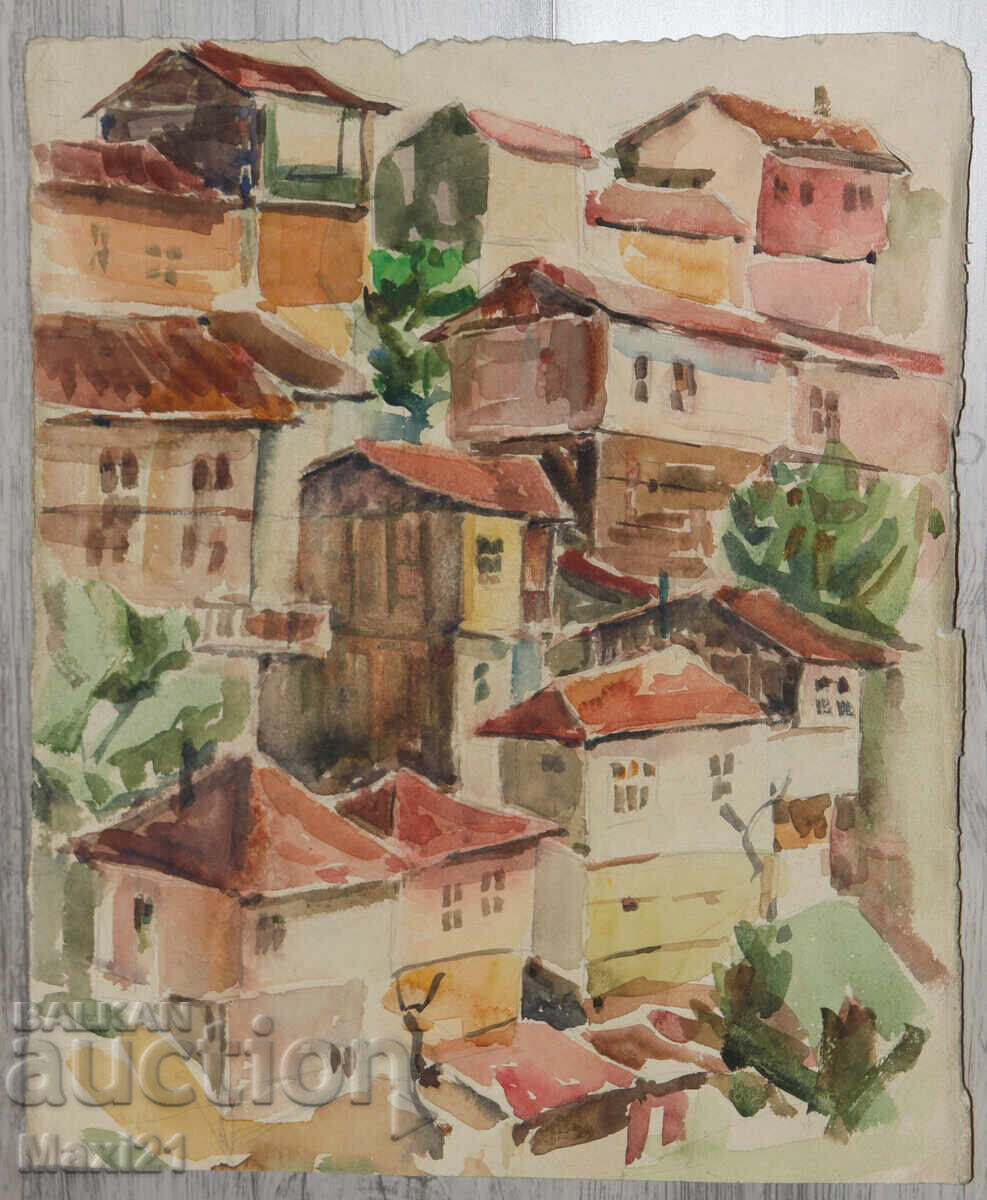 Old watercolor painting cityscape with price 200.00 BGN | € 102.26