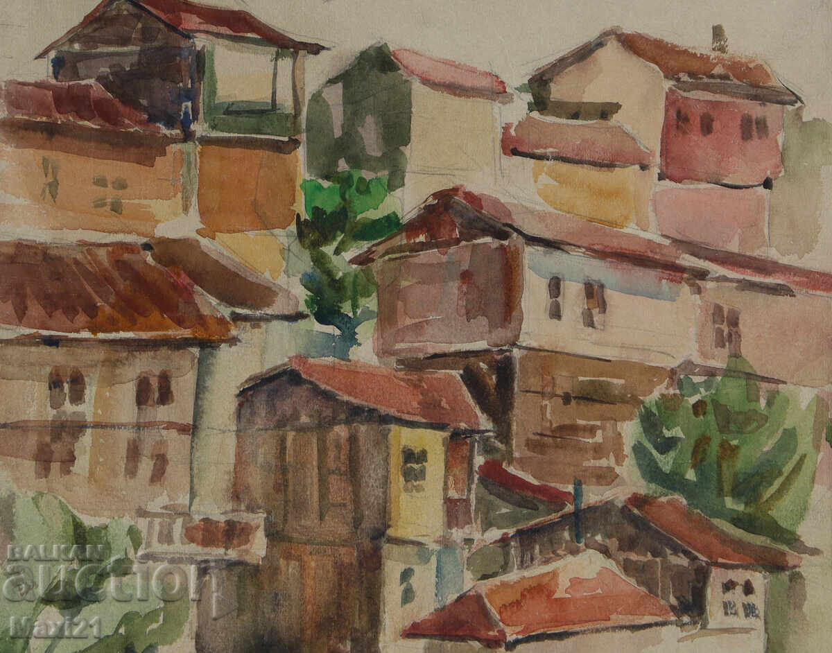 Delivery of Old watercolor painting cityscape