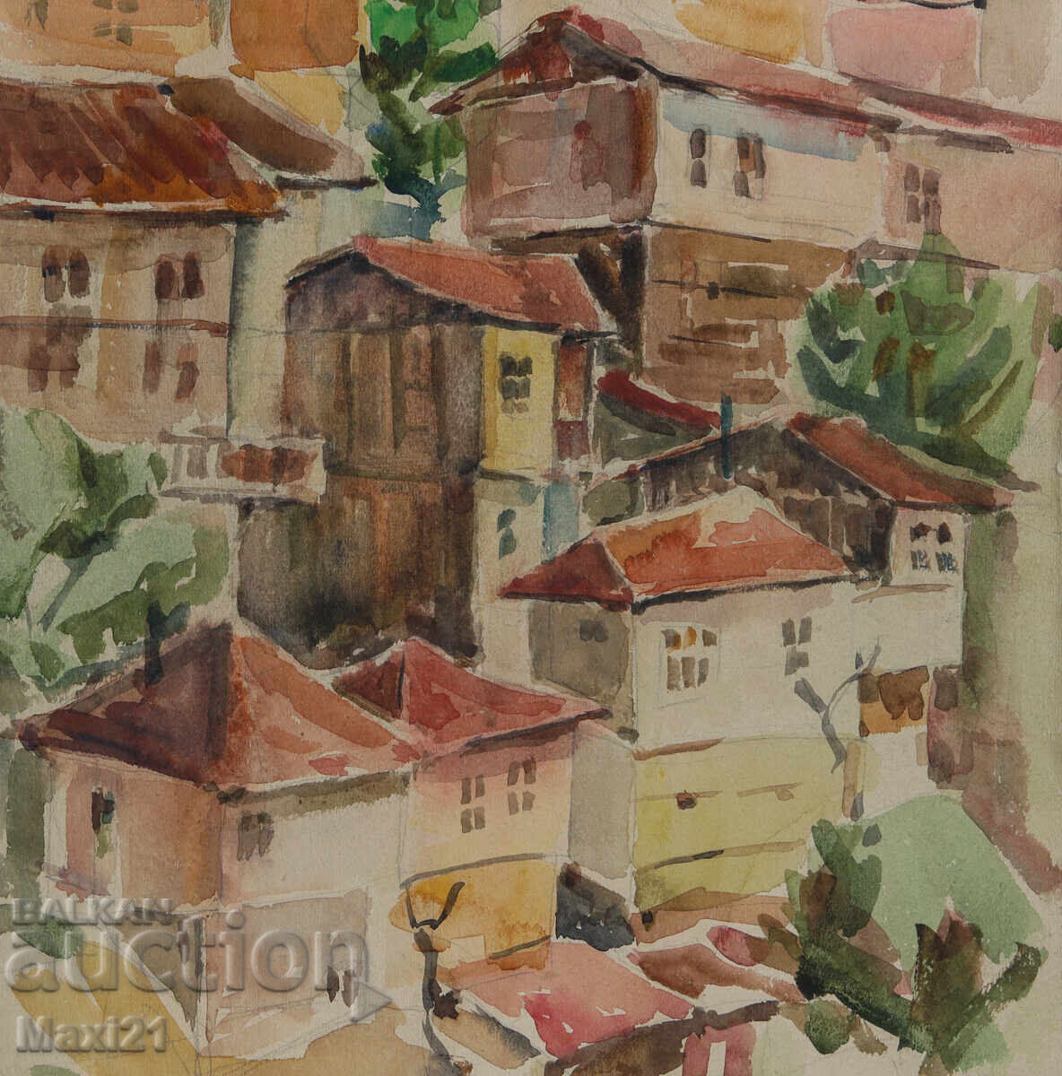 Old watercolor painting cityscape - 5