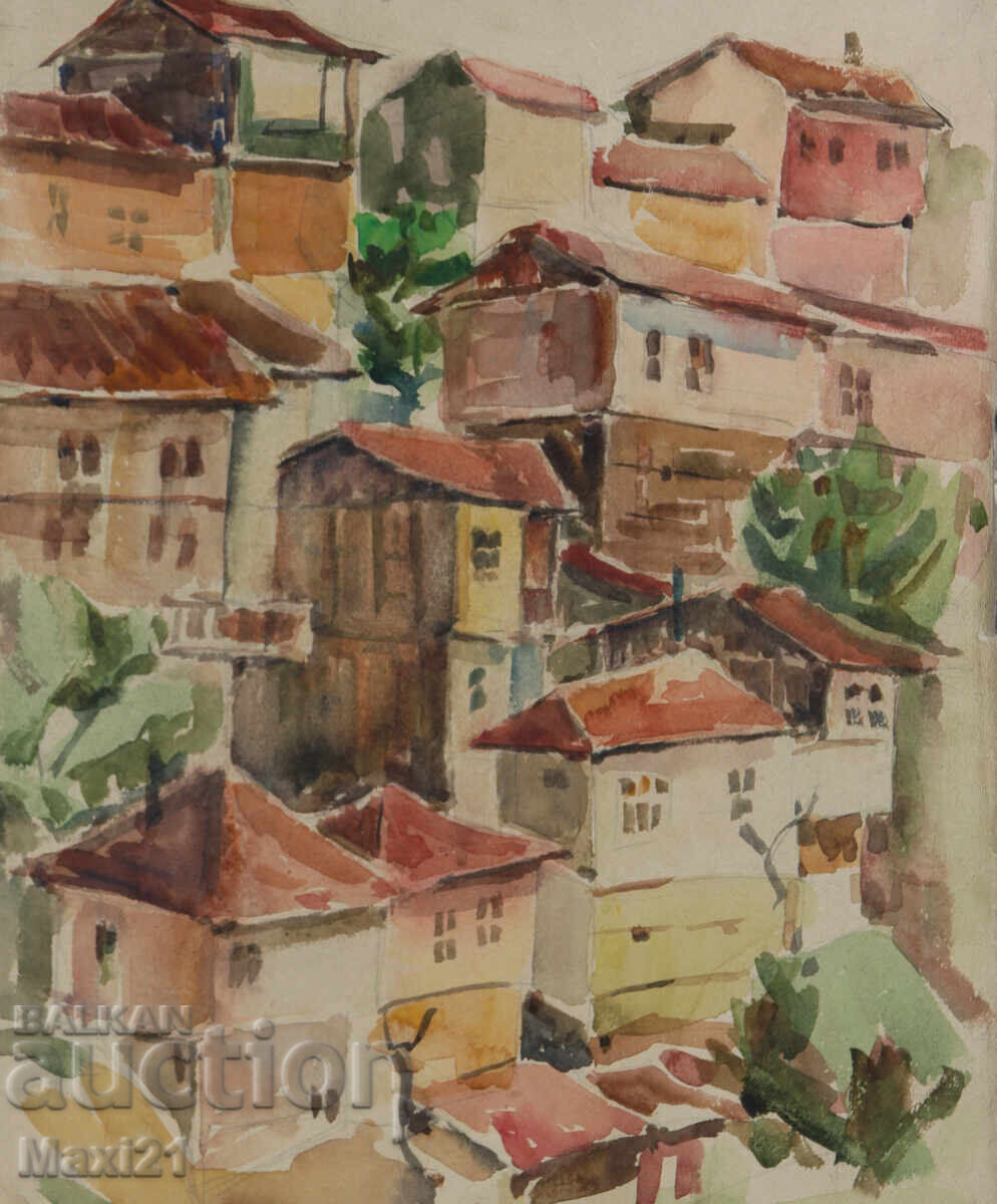 Old watercolor painting cityscape