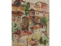 Стара картина акварел градски пейзаж