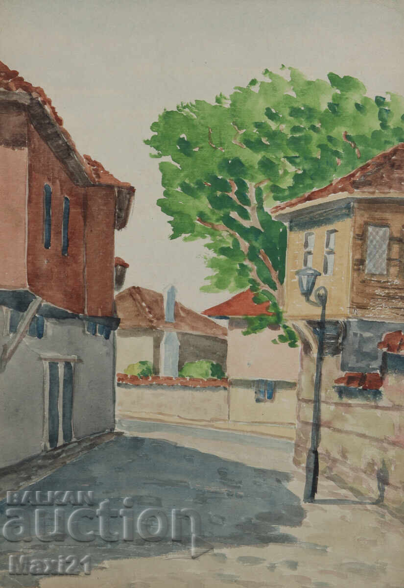 Auction  Landscape old painting watercolor cityscape