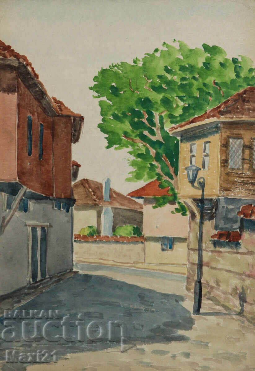 Landscape old painting watercolor cityscape