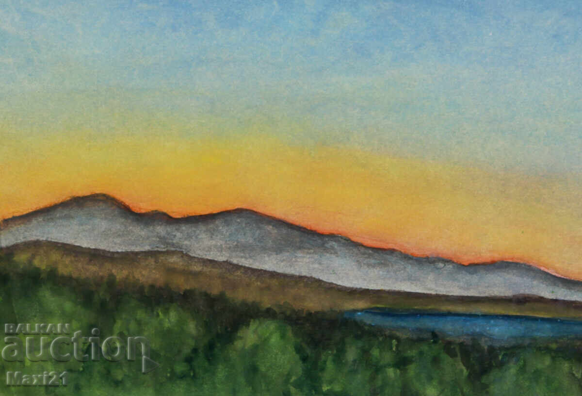 Livrarea Pictură veche de peisaj acuarelă apus