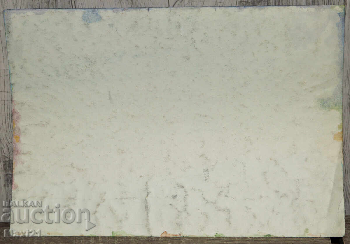 Pictură veche de peisaj acuarelă apus - 6