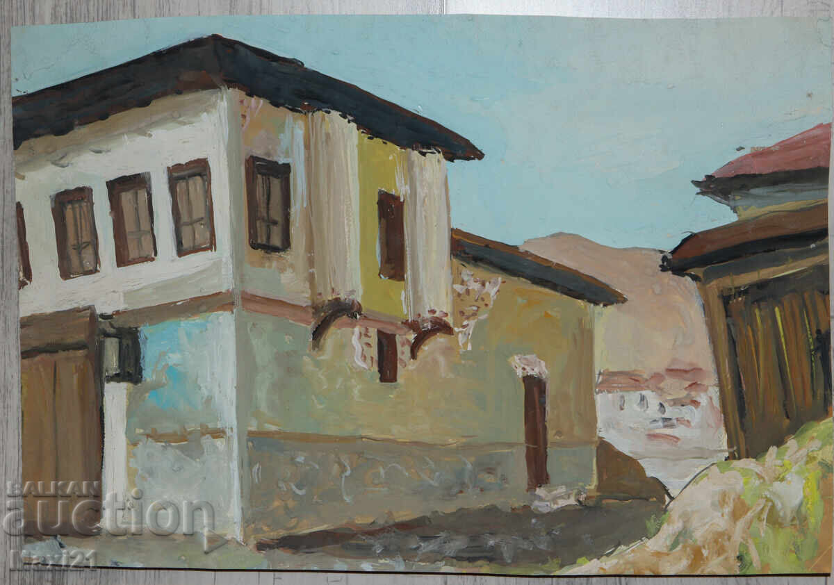 Old painting, cityscape with houses, tempera paints with price 200.00 BGN | € 102.26