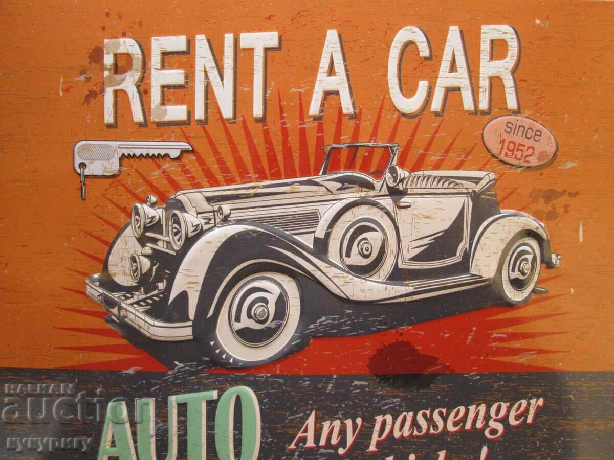 Laminated Metal Sign Rent A Car Car Rent A Car with price 40.00 BGN | € 20.45