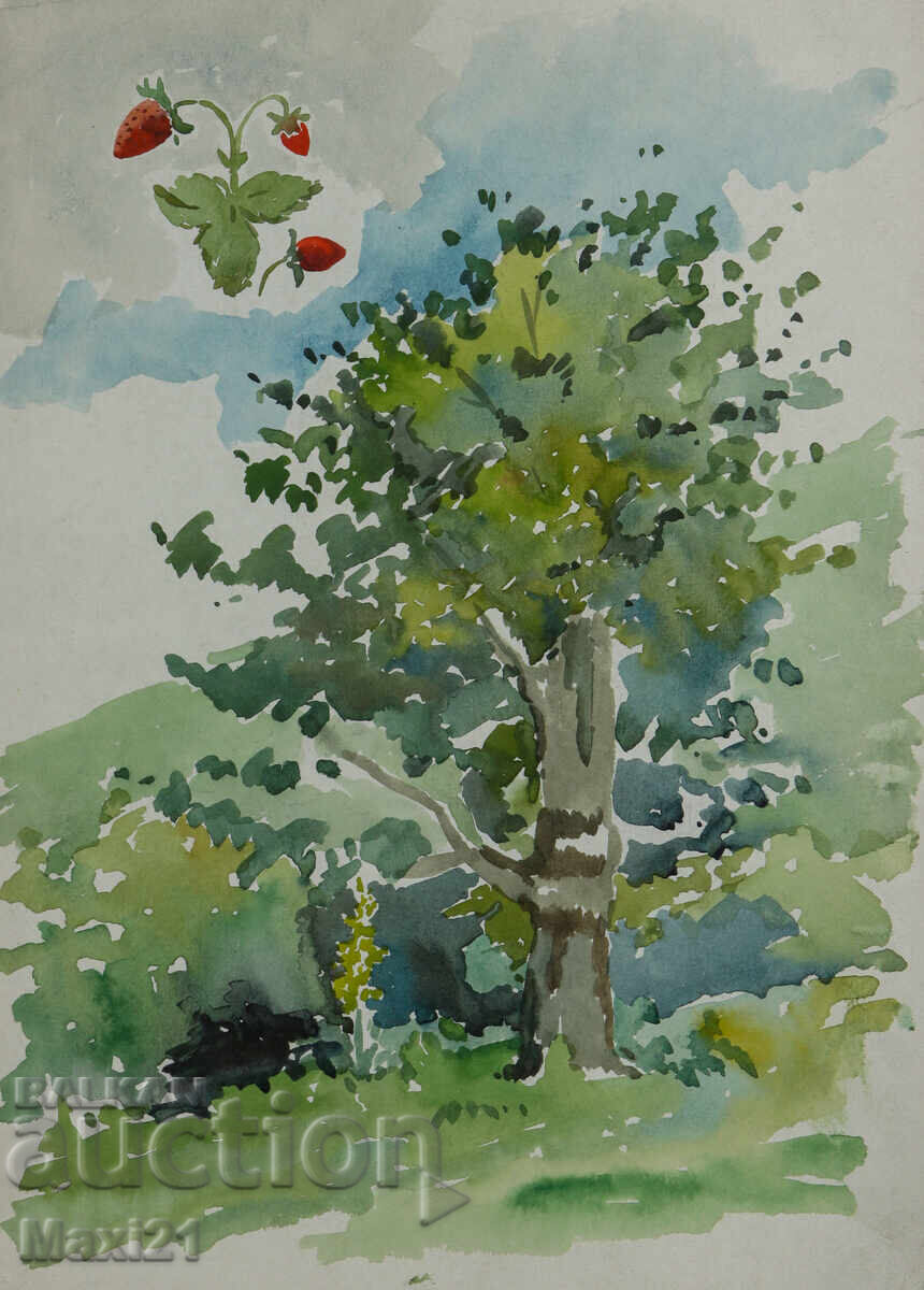 Δημοπρασία Παλιός πίνακας ακουαρέλας φυσικού τοπίου