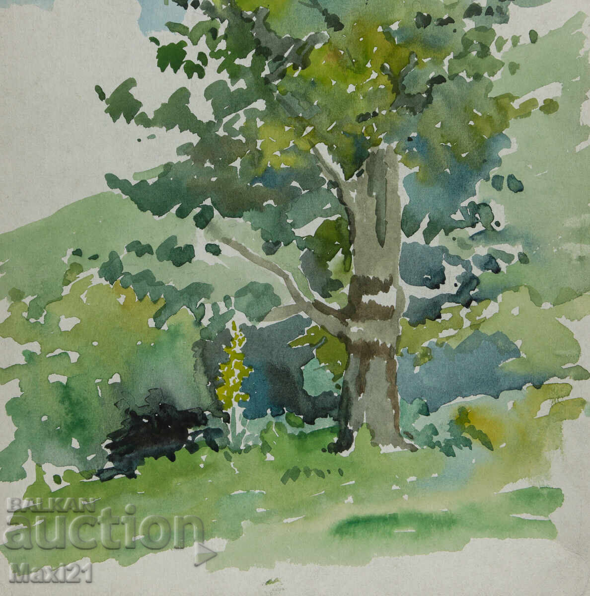 Παλιός πίνακας ακουαρέλας φυσικού τοπίου - 5