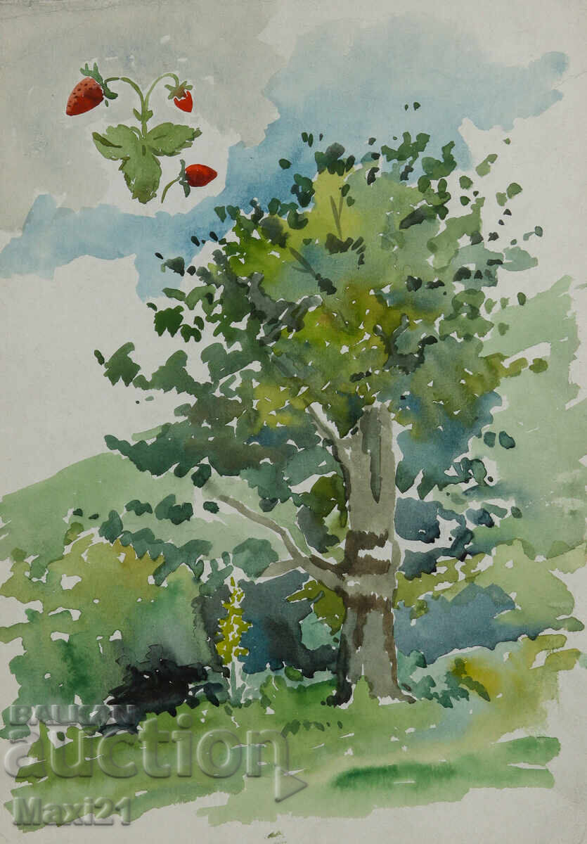 Παλιός πίνακας ακουαρέλας φυσικού τοπίου