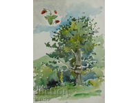 Παλιός πίνακας ακουαρέλας φυσικού τοπίου