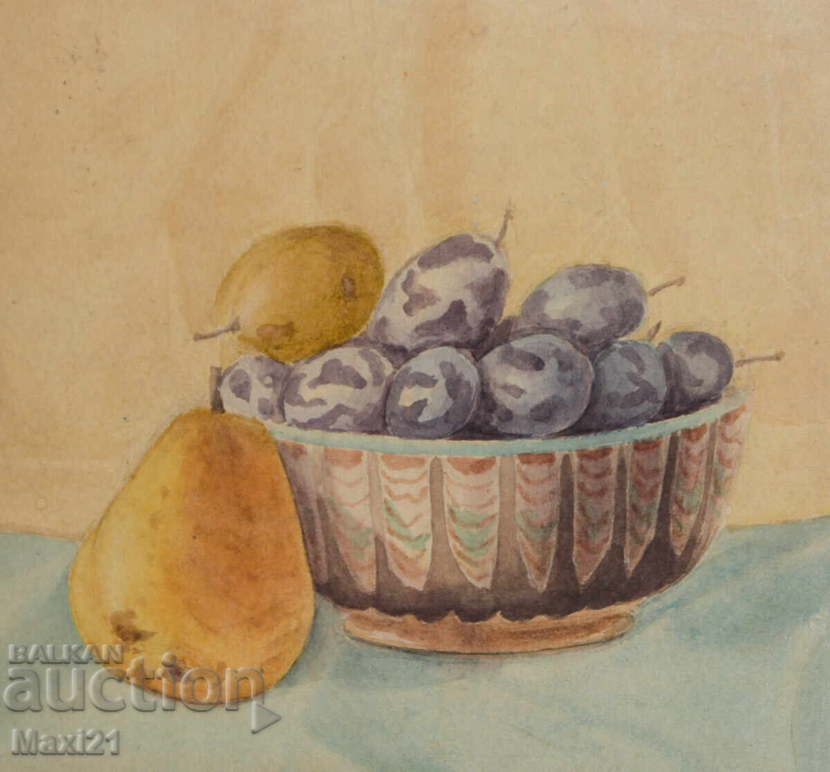 Доставка на Стара акварелна картина натюрморт плодове