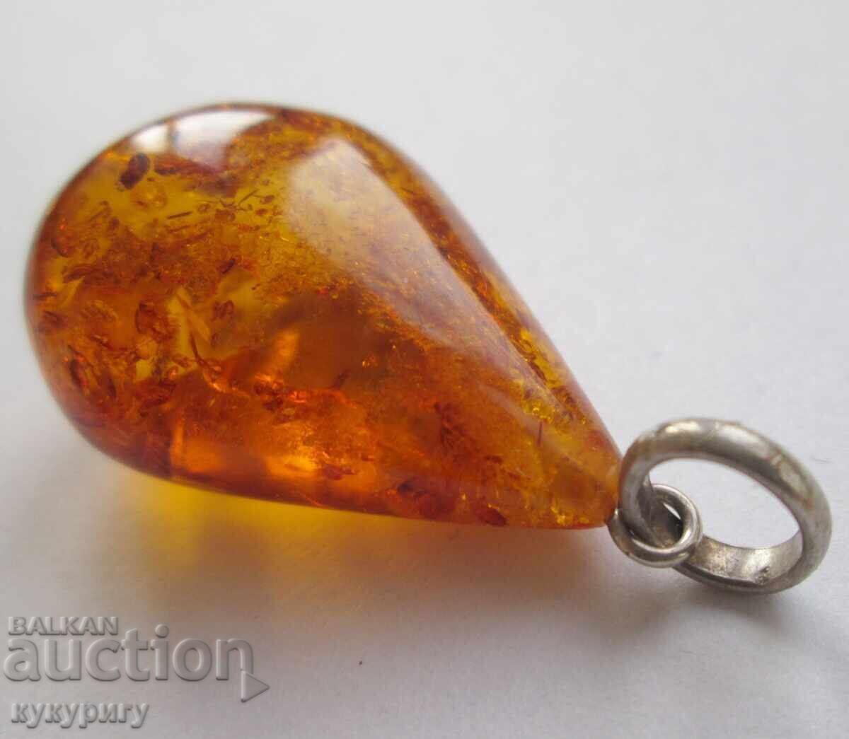 Licitație Pandantiv de chihlimbar în formă de picătură, frumos, din chihlimbar natural Licitație Pandantiv de chihlimbar în formă de picătură, frumos, din chihlimbar natural