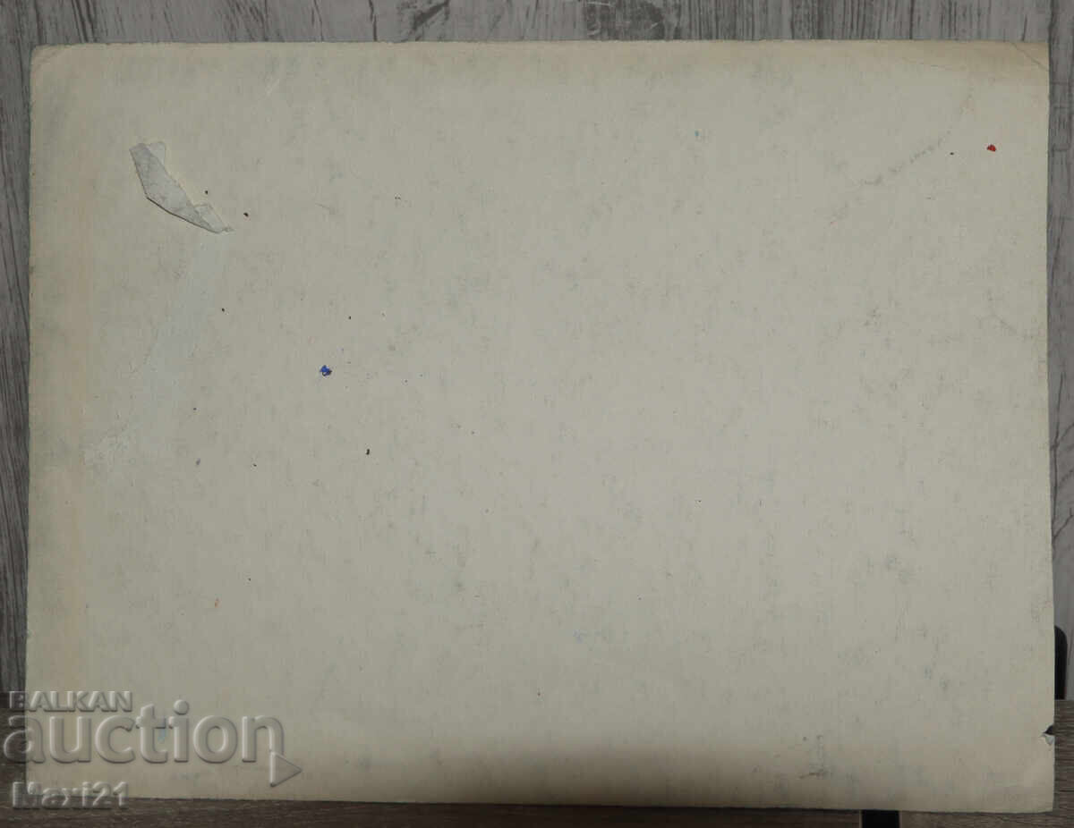 Old watercolor painting, natural landscape, lake with boats - 6