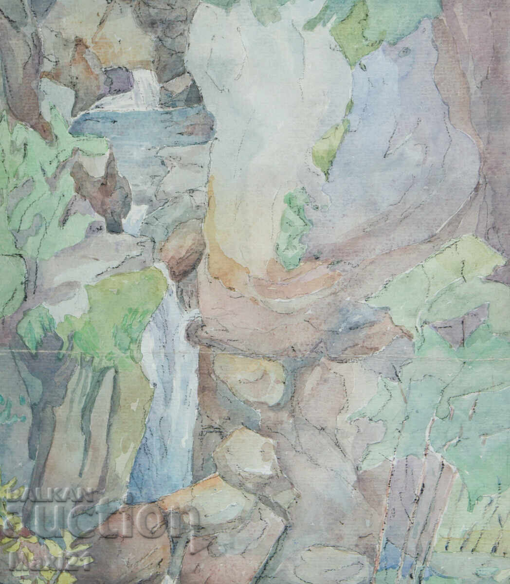 Delivery of Watercolor landscape painting waterfall Delivery of Watercolor landscape painting waterfall
