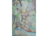 Пейзажна картина акварел водопад