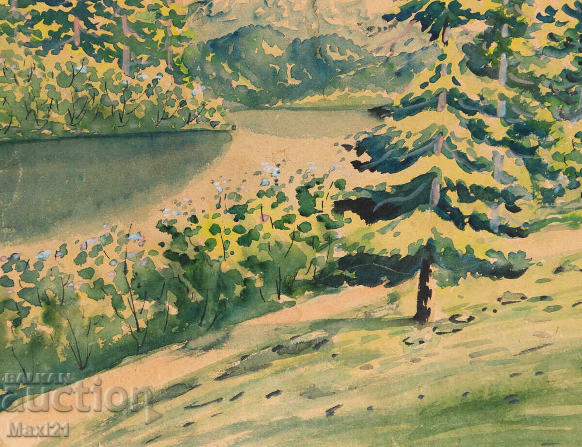 Old watercolor painting, natural landscape, lake - 5 Old watercolor painting, natural landscape, lake - 5