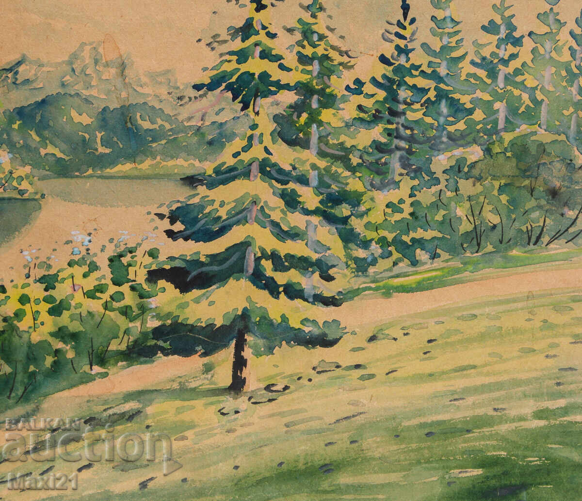 Old watercolor painting, natural landscape, lake - 6 Old watercolor painting, natural landscape, lake - 6
